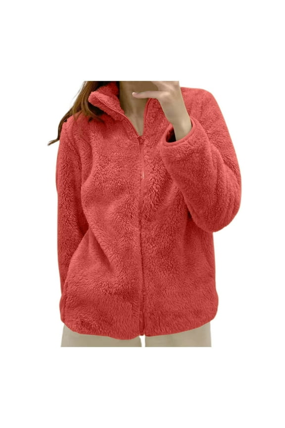 Fleece Jacket Women's Stand Up Collar Lined Teddy Jacket Warm Fleece Jackets Plain Cardigan Baggy Sweat Jacket With Zip Transition Jacket