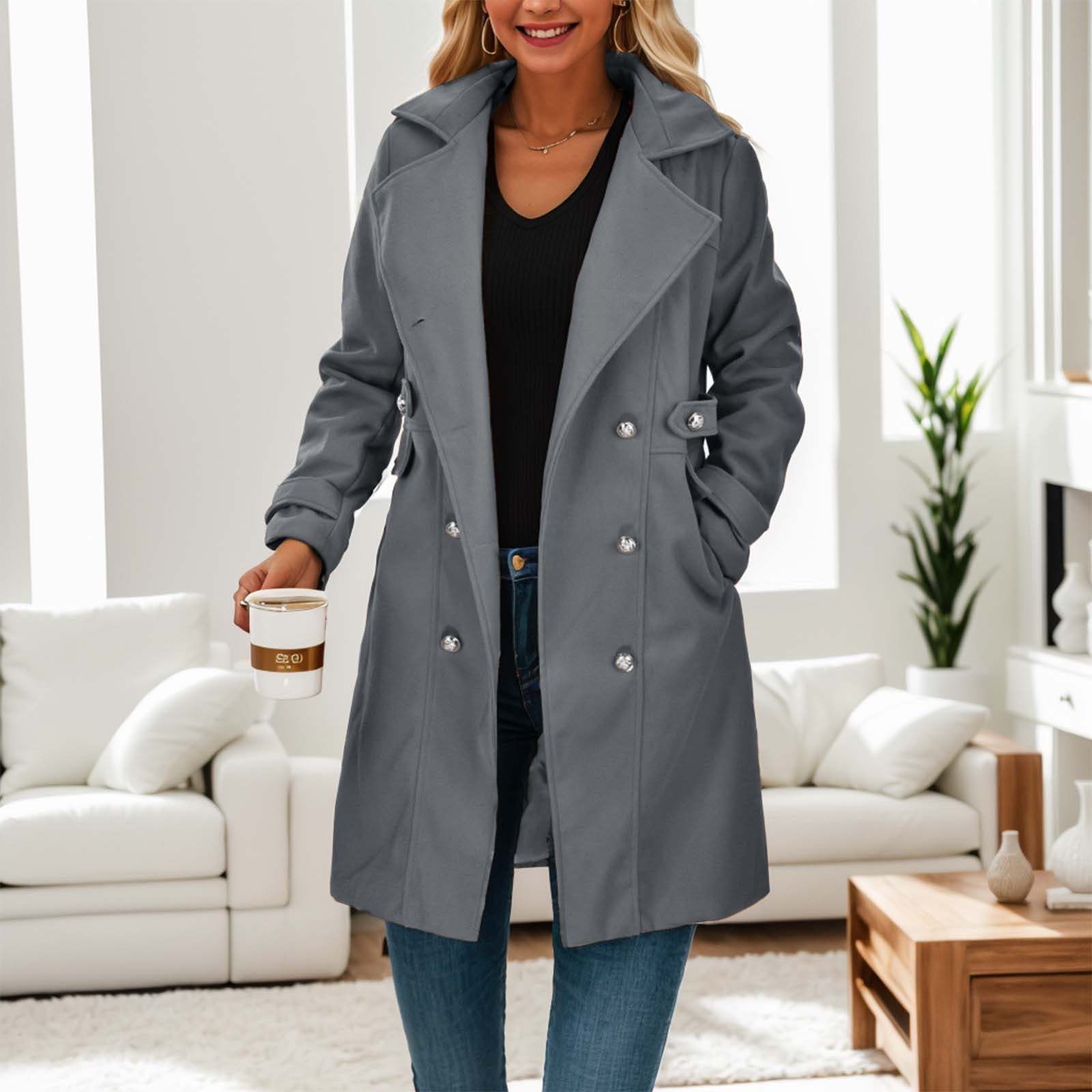 Grey lapel coat clearance