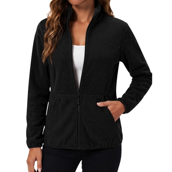Fleece Jacket Women with 6 Pockets Lightweight Full Zip Coat Winter Fall Outerwear for Hiking,Travel, L