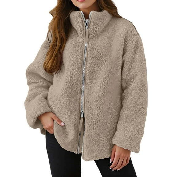 Fleece Jacket Zip Up Long Sleeve Soft Warm Fleece Jacket Fall Clothes Cute Jackets