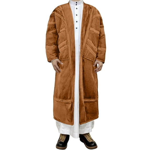 Jacket for Mens Winter Thick Warm Collar Robe with Pockets Suede Nap Long Jacket for Cold Weather Outdoor Activities B-Brown 1