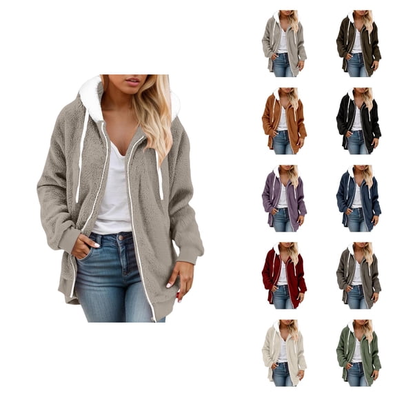 Fleece Jacket for Women 2025 Fall Winter Long Sleeve Casual Fuzzy Zip Up Hoodie Hooded Jackets Outerwear