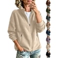 thumbnail image 1 of Fleece Jacket for Women Fashion Casual Cozy Solid Color Long-Sleeve Outerwear for Fall Winter Daily Outdoor Lounge, 1 of 9
