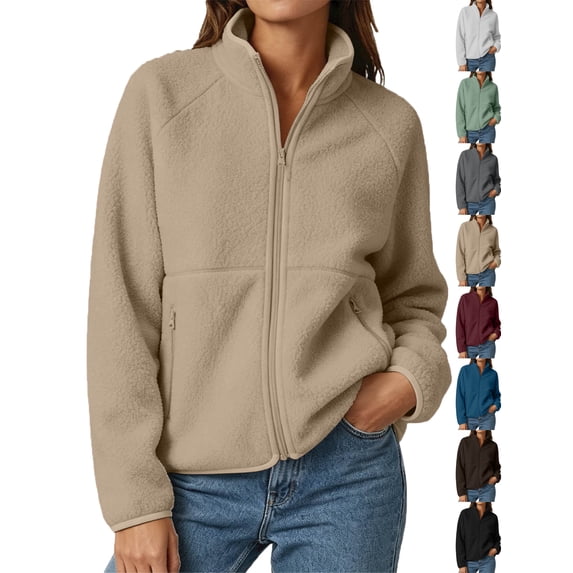 Fleece Jacket for Women Fashion Cozy Soft Stand Collar Zip Up Outerwear for Fall Winter Hiking & Daily Wear