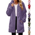 thumbnail image 1 of Fleece Jacket for Women Fashion Full Zip Fuzzy Hooded Winter Long Jacket with Pockets, 1 of 8