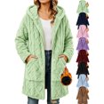 thumbnail image 1 of Fleece Jacket for Women Longline Fluffy Coat with Zipper and Pockets Warm hooded Coat for Winter Daily Use, 1 of 6