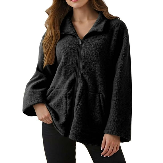 Fleece Jacket for Women Oversized Zip Up Sherpa Solid Color Jackets 2025 Fashion Fall Winter Warm Outwear