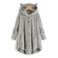 thumbnail image 1 of Fleece Jacket for Women Plush Thermal Warm Coats Pullover Hoodie Button Hooded Sweatshirt Cat Ear Pocket Oversized Outwear, 1 of 6