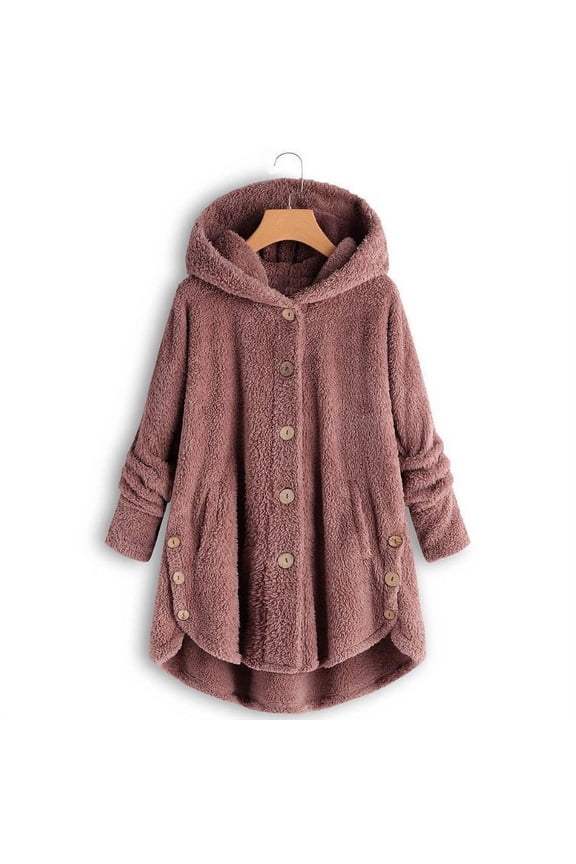 2024 Fleece Jacket for Women Plush Thermal Warm Coats Pullover Hoodie Button Hooded Sweatshirt Cat Ear Pocket Oversized Outwear