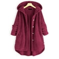 thumbnail image 1 of Fleece Jacket for Women Plush Thermal Warm Coats Solid Pullover Hoodie Button Hooded Sweatshirt Cat Ear Pocket Oversized Outwear, 1 of 4