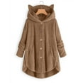 thumbnail image 1 of Fleece Jacket for Women Plush Thermal Warm Coats Solid Pullover Hoodie Button Hooded Sweatshirt Cat Ear Pocket Oversized Outwear, 1 of 4