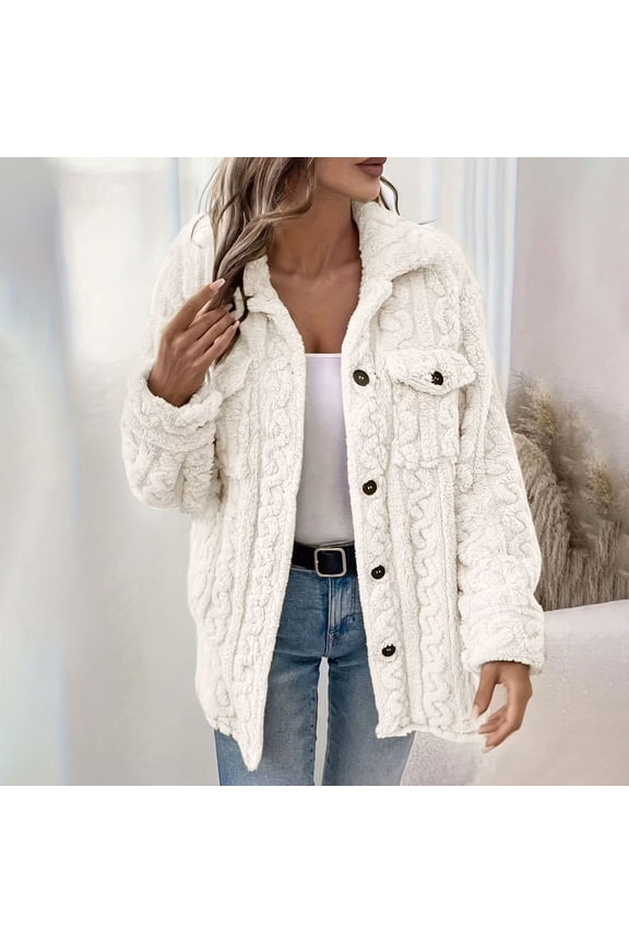 Fleece Jackets Women Full Zipper Hoodie Coats Winter Warm Soft Teddy Hooded Fluffy Jacket Overcoat Cardigan with Pockets White M