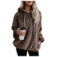 thumbnail image 1 of Fleece Jackets Women Oversized Sherpa Hoodies Casual Pullover Sweatshirts Solid Color Tops with Pockets Winter Coats, 1 of 3