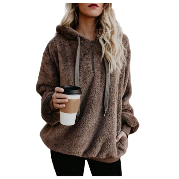 Fleece Jackets Women Oversized Sherpa Hoodies Casual Pullover Sweatshirts Solid Color Tops with Pockets Winter Coats