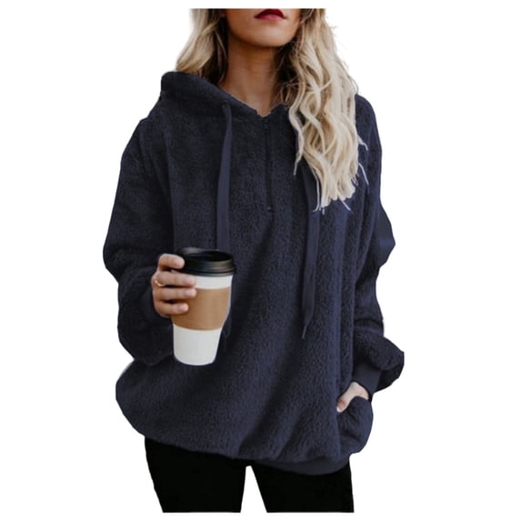 Fleece Jackets Women Oversized Sherpa Hoodies Casual Pullover Sweatshirts Solid Color Tops with Pockets Winter Coats