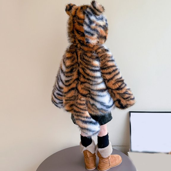Jackets for Girls Tiger Design Thickened Warm Winter Coats Long Sleeve Cute Daily Comfortable Outerwear