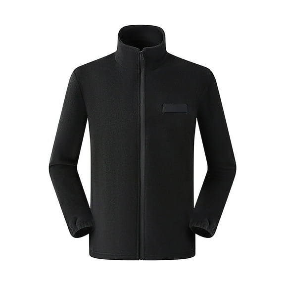 Fleece Jackets for Men Full Zip Winter Coat with Pockets Solid Color Warm Sherpa Fuzzy Outerwear Long Sleeve (M, Black)