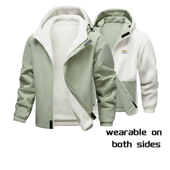 Fleece Jackets for Men Long Sleeve Reversible Zip Up Coats with Pockets and Hoodies Mens Casual Solid Color Thicken Warm Outerwear Jacket