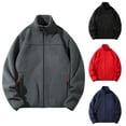 thumbnail image 1 of Fleece Jackets for Men Plus Size Mens Jackets Men's Solid Color Pocket Zipper Cardigan Long Sleeved Stand Up Collar Wool Jacket, M-4XL, 1 of 8