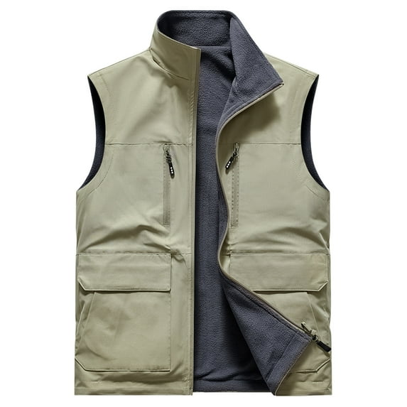 Fleece Jackets for Men Sleeveless Vests with Pockets Reversible Coats Mens Solid Color Zip Up Waterproof Slim Thermal Warm Hiking Outerwear Vest