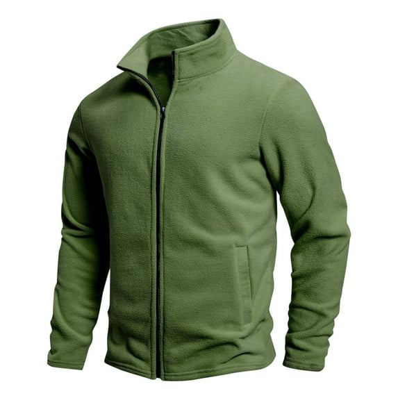 Fleece Jackets for Men with Pockets Zip Up Long Sleeve Sweatshirts Stand Collared Solid Color Slim-Fit Warm Office Work No Hood Outerwear Coats