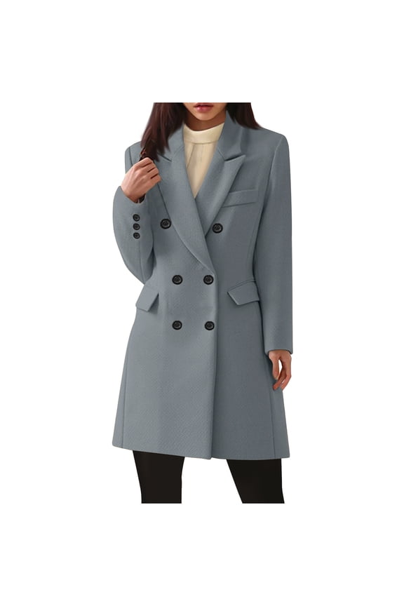 Fleece Jackets for Women Casual Wool Blend Trench Coats Notched Collar Blazer Double Breasted Peacoats Winter Parkas with Pockets