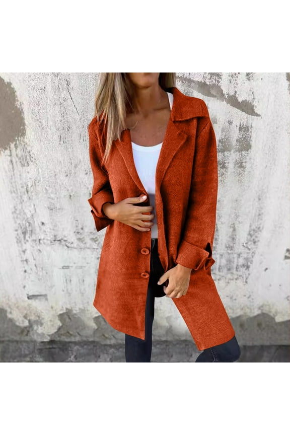 Fleece Jackets for Women Long Trench Coats Wool Blend Notched Collar Single Breasted Parkas with Pockets