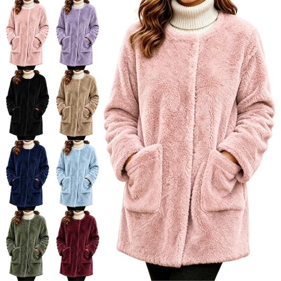 Fleece Jackets for Women Oversized Plush Warm Longline Winter Coat for Lounging and Casual Outings
