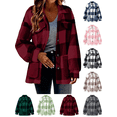 thumbnail image 1 of Fleece Jackets for Women Plaid Fuzzy Shacket Lapel Collared Button Down Jacket Sherpa Oversized Warm Fall Winter Coat with Pockets, 1 of 9