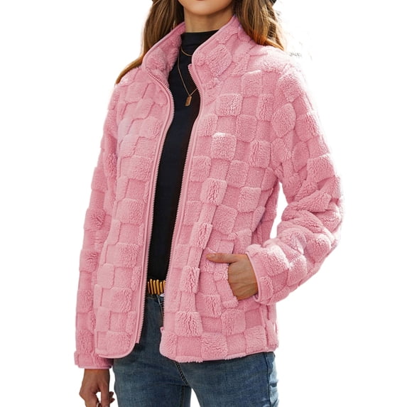 Fleece Jackets for Women Winter Coats Cable Knit Full Zippper Faux Sherpa Jacket Outerwear with Pockets Alsol Lamesa