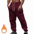 thumbnail image 1 of Fleece Jogger Pants for Men Thick Warm Fleece Lined Cargo Sweatpants Mens Drawstring Winter Track Pants Relaxed Fit, 1 of 9