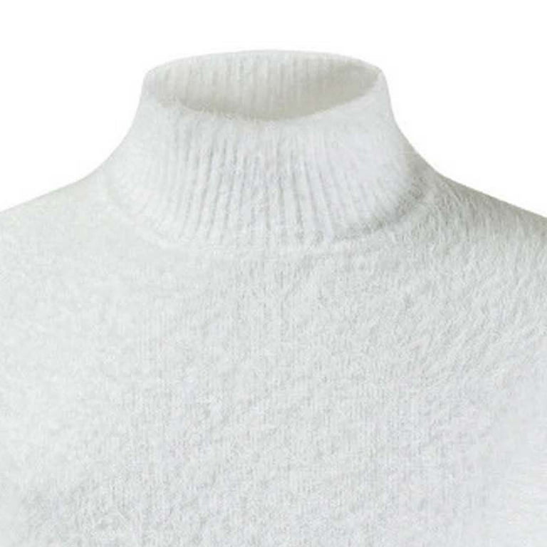Fleece Jumper Mens Fluffy Sweaters for Men Turtleneck Sweater Winter Warm Plain Pullover Sweatshirt Solid Fleece Wool Cable Knit Long Sleeve Roll Neck
