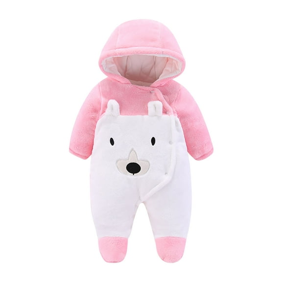 Fleece Jumpsuit Baby Girls Winter Clothes Infant Thick Plush Cute Footed Rompers Hoodies Newborn Long Sleeve Snowsuit, Pink, 3 Months