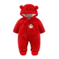 thumbnail image 1 of Fleece Jumpsuit Baby Girls Winter Clothes Infant Thick Plush Cute Footed Rompers Hoodies Newborn Long Sleeve Snowsuit, Red, 3 Months, 1 of 3