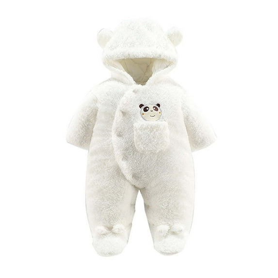Fleece Jumpsuit Baby Girls Winter Clothes Infant Thick Plush Cute Footed Rompers Hoodies Newborn Long Sleeve Snowsuit, White, 9 Months