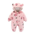 thumbnail image 1 of Fleece Jumpsuit Baby Winter Clothes Infant Thick Plush Cute Hooded Warm Rompers Boy Long Sleeve Onesies Girl, Pink, 0 Months, 1 of 5