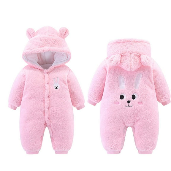 Fleece Jumpsuit Baby Winter Clothes Infant Thick Plush Cute Hooded Warm Rompers Boy Long Sleeve Onesies Girl, Pink, 9 Months