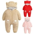 thumbnail image 1 of Fleece Jumpsuit Coat Hooded Romper Baby Boy Girl Plush Cute Bear Ears Jacket Outerwear Footed Toddler Infant Warm Jumpsuit Khaki 9-12 Months, 1 of 7