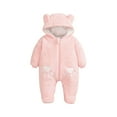 thumbnail image 1 of Fleece Jumpsuit Coat Hooded Romper Baby Boy Girl Plush Cute Bear Ears Jacket Outerwear Footed Toddler Infant Warm Jumpsuit Pink 9-12 Months, 1 of 5