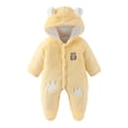 thumbnail image 1 of Fleece Jumpsuits For Toddler Bear Ears Hooded Button Down Long Sleeve Romper Cute Print Thermal Comfy Oneise 3-24M (1 Years, Yellow), 1 of 5