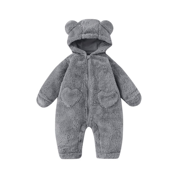 Fleece Jumpsuits For Toddler Bear Ears Hooded Zip Long Sleeve Romper Bodysuits Thermal Winter One Piece Oneise (0 Months, Gray)