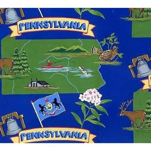 Fleece Keystone State of Pennsylvania Map Print Fleece Fabric Print by the Yard o22168b