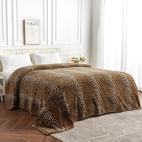 Fleece King Size Super Soft Cozy Leopard Print Blanket for Couch Bed, Cheetah Print Blanket for All Seasons 90"x108" (Dark Brown)