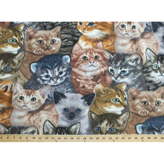 Fleece Kittens Cats Fleece Fabric Print by the Yard a31772b