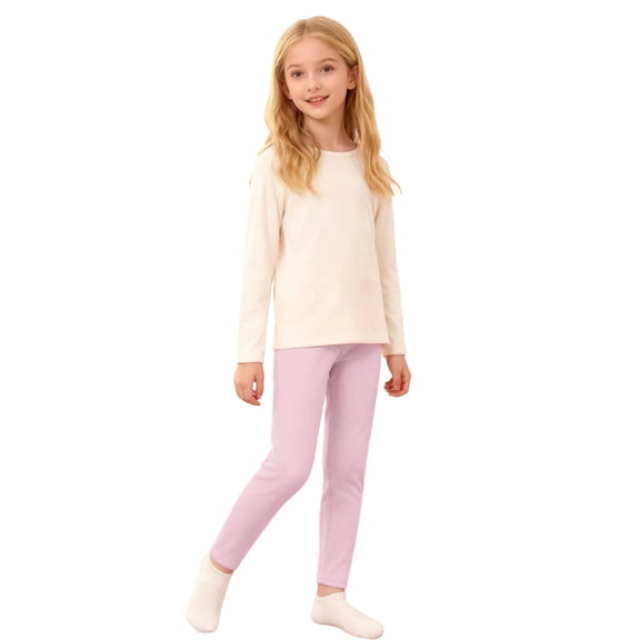 Fleece Leggings Girls Fleece Lined Leggings Kids Warm Winter Tights For Kids High Waist Athletic Yoga Pants Girl Tights Light Pink 13 Y-14 Y