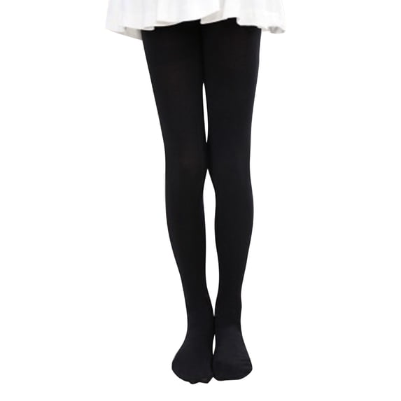 Leggings for Girls Toddler Pantyhose Cotton Knit Thermal-Lined Kids Pants Soild Color Child Stocking(XL 6-8 Years,Black)