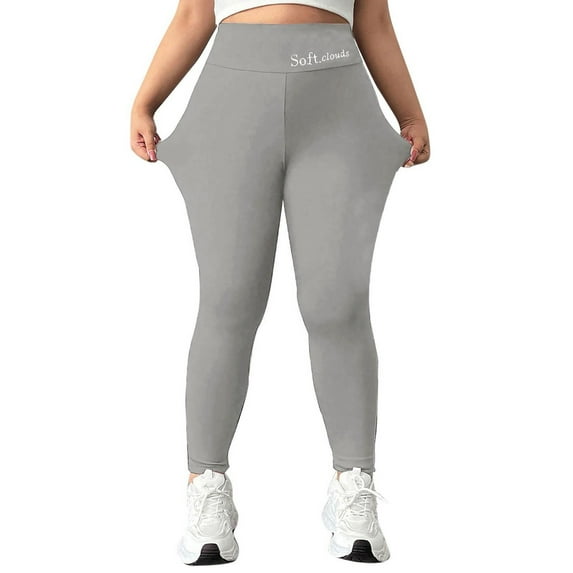 Fleece Leggings for Women Tummy Control High Waisted Thermal Tights Warm Winter Pants Stretchy Workout Leggings Light Gray XXL
