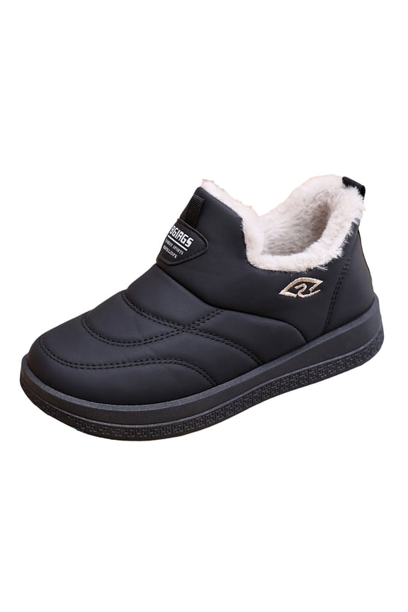 Fleece Lined Ankle Boots for Women Vintage Platform Non Slip Snow Booties Winter Warm Slip On Sneakers Black Size 7