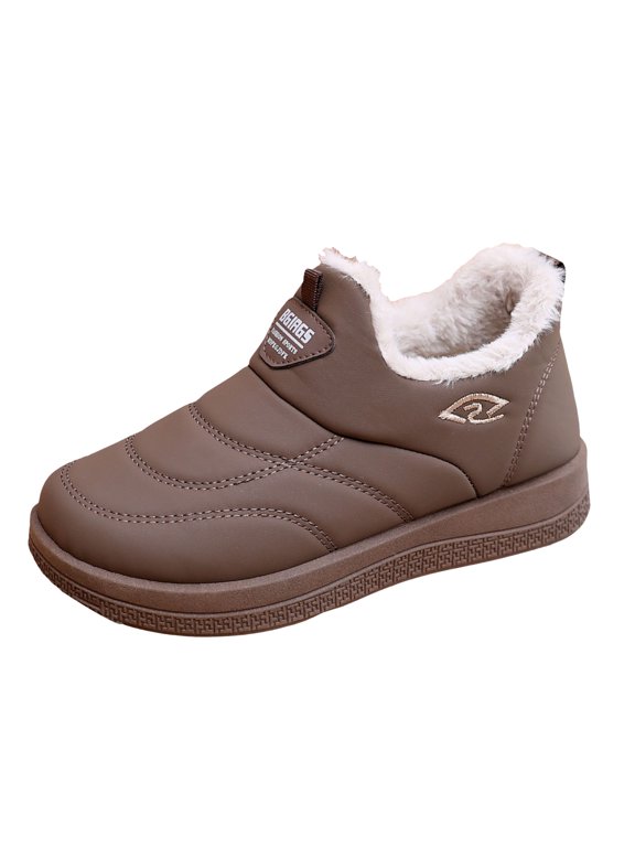 Fleece Lined Ankle Boots for Women Vintage Platform Non Slip Snow Booties Winter Warm Slip On Sneakers Brown Size 8