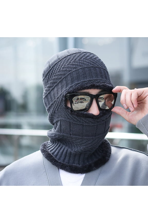Fleece Lined Balaclava Winter Hat for Men, Windproof Thermal Knit Cap Scarf Neck Warmer, Full Face Cover for Skiing Cycling Running Motorcycle and Cold Weather - Grey
